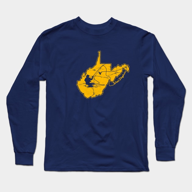 West Virginia Mountain Gold and Blue Fly Fishing Fish WV Long Sleeve T-Shirt by TeeCreations